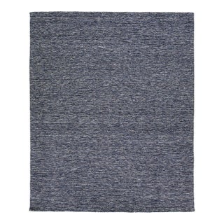 Modern Texture Handmade Wool Rug in Navy Blue Color For Sale