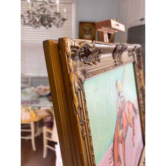 Original contemporary painting depicting a dynamic bucking horse and rider, rendered in expressive, painterly...