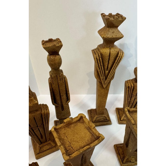 Vintage Faux Stone Chess Game Pieces With Leather Clad Storage Box For Sale In West Palm - Image 6 of 12