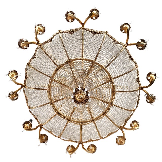 Vintage French Style Bronze & Crystal Basket Chandelier For Sale - Image 4 of 18