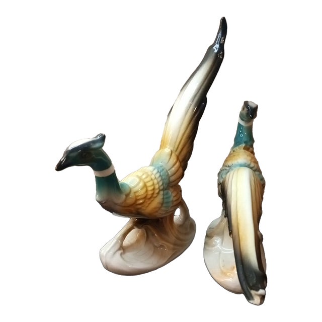 1940 Pair of Royal Copley Ring Neck Pheasant Figurines For Sale