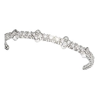 Late 20th Century 18K White Gold Diamond Floral Flower Bangle Bracelet For Sale