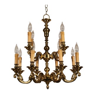 Vintage Williamsburg Chapman Style 12 Light Heavy 24 Lbs Solid Brass Chandelier For Sale