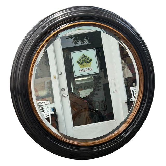 Rose Tarlow Melrose House Regency Black & Gold Round Portal Mirror. 1 of 2 available.