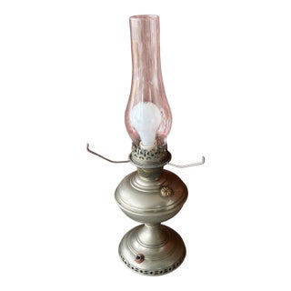 Vintage Aladdin Model No. 6 Electric Converted Oil Lamp With Clear Glass Chimney For Sale