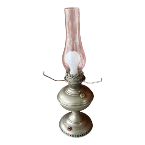 Vintage Aladdin Model No. 6 Electric Converted Oil Lamp With Clear Glass Chimney