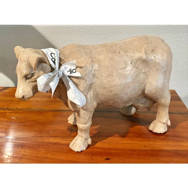 American Wonderful Vintage Cow Sculpture Standing 9” High X 15” Long For Sale - Image 3 of 8