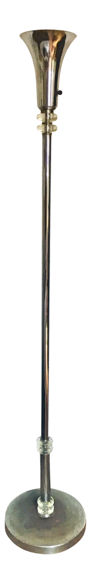 1930s Chrome & Crystal Art Deco Torchiere Floor Lamp