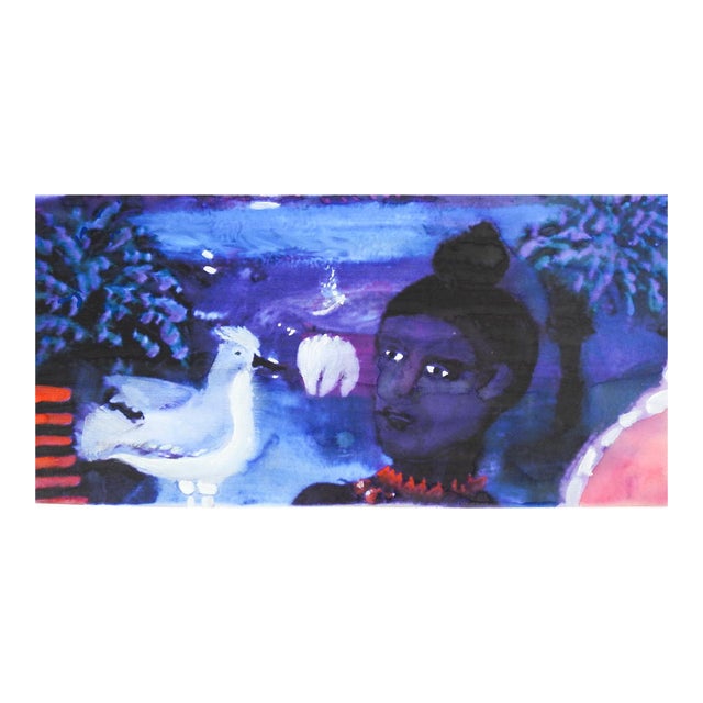 Contemporary Surreal Figure White Bird Watercolor Painting For Sale