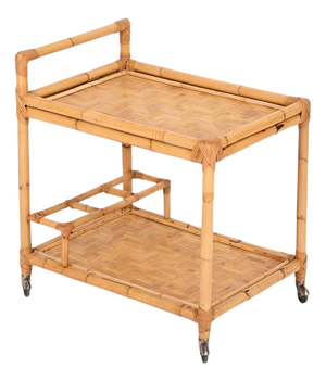 Mid-Century Italian Rectangular Bamboo, Rattan and Wicker Serving Bar Cart, 1960s
