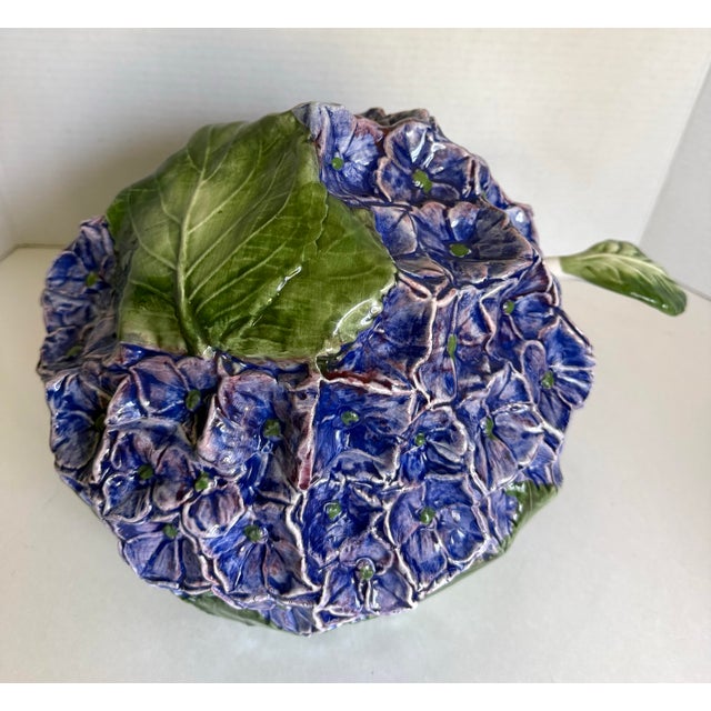 Here is a wonderfully unusual vintage Italian ceramic tureen dating to approximately the 1970s, beautifully modeled and...