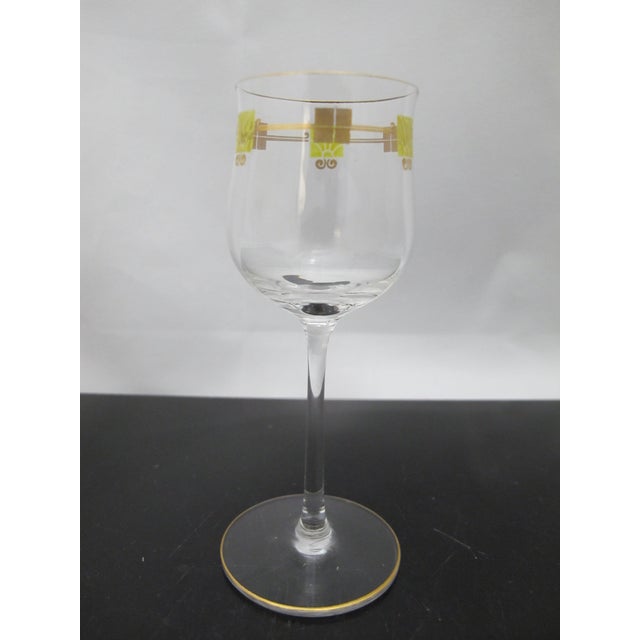 Glass Mid 20th Century MCM Mid Century Modern Gold & Green Enamel Crystal Aperitif Cordial Glass Pair For Sale - Image 7 of 8