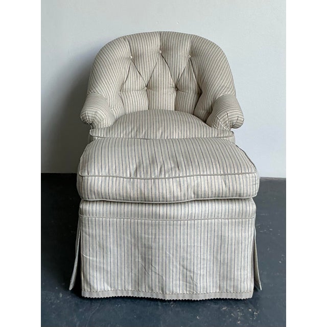 Vintage Boho Striped Tufted Lounge Chair and Ottoman For Sale In West Palm - Image 6 of 11