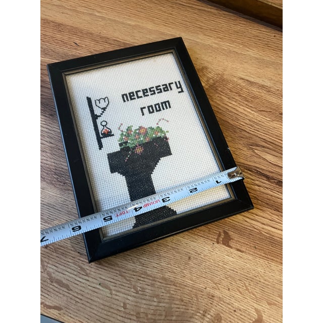 Vintage Small Needlepoint Necessary Room Floral Wall Hanging in Frame For Sale - Image 4 of 6