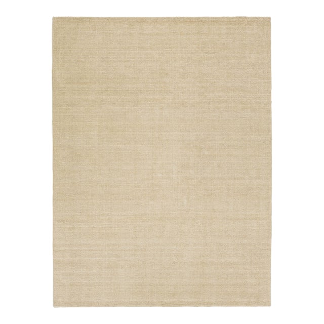 Modern Indian Texture Handmade Wool Rug in a Solid Beige Color For Sale