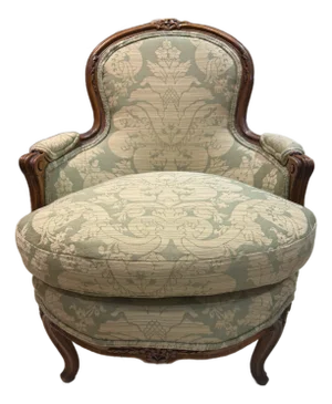 Late 19th Century French Walnut Bergère in Green Cotton Damask