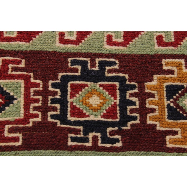 Vintage Soumak Red/Green Wool Rug - 5'0'' X 7'2'' For Sale In New York - Image 6 of 10
