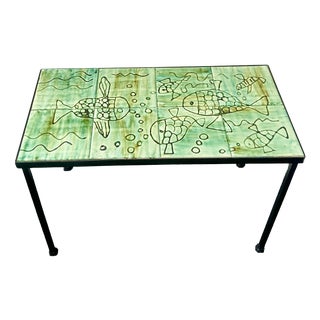 Mid-Century Modern Ceramic Tile Coffee Table with Fish Motif, 1960s For Sale