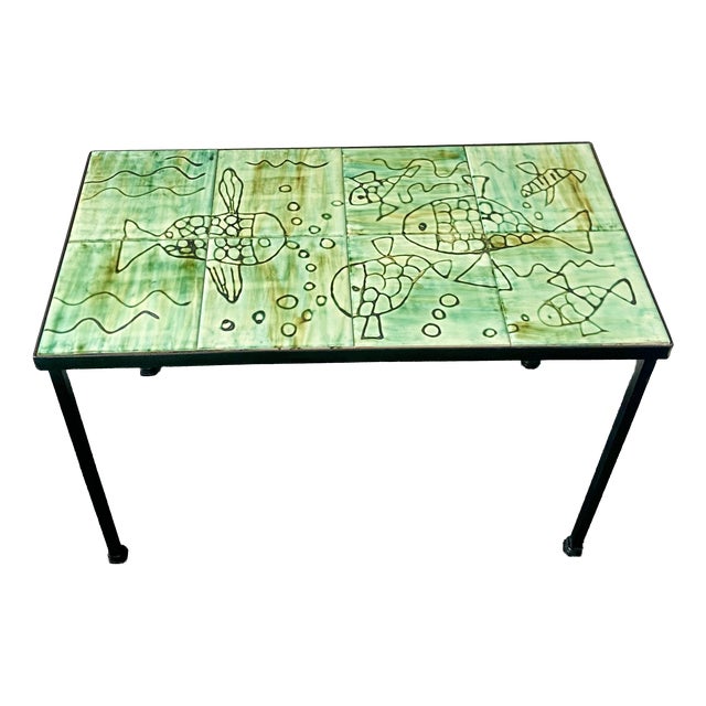 Mid-Century Modern Ceramic Tile Coffee Table with Fish Motif, 1960s For Sale