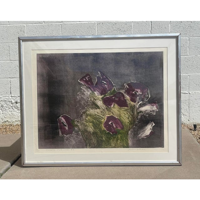 Contemporary 1970s Fritz Scholder Botanical Monotype "Purple Petunias #2" For Sale - Image 3 of 13