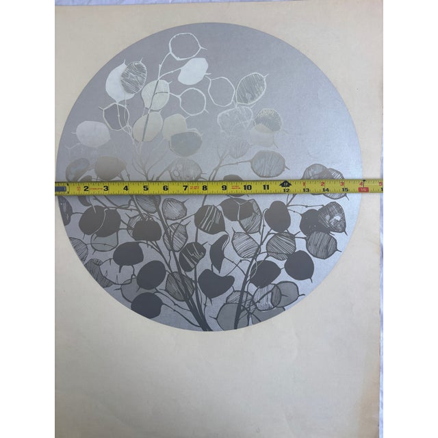 Contemporary 1970s Circular Metallic Silver Dollar Eucalyptus Silkscreen Print For Sale - Image 3 of 5