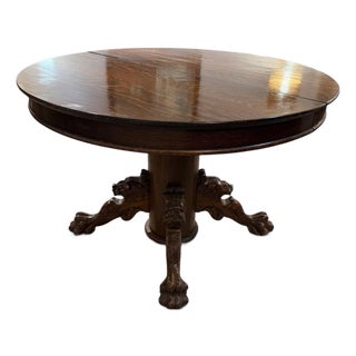Antique American Quarter-Sawn Oak Pedestal Dining Table With Lion Claw Feet For Sale