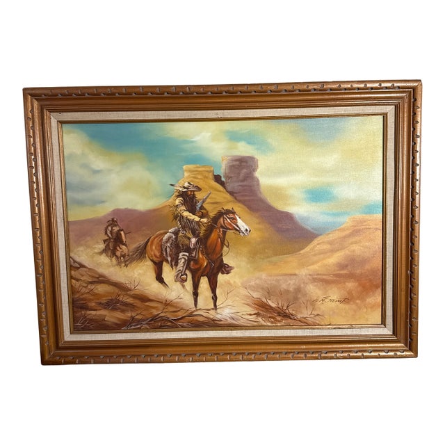 Vintage Western Cowboy Desert Landscape Painting Framed ~ Signed w.m. Steiner For Sale