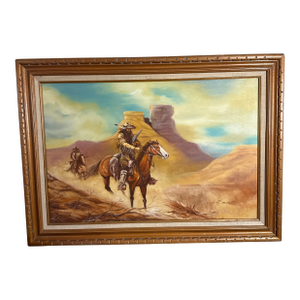 Vintage Western Cowboy Desert Landscape Painting Framed ~ Signed w.m. Steiner