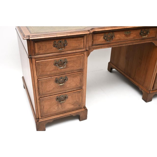 Brown Large Antique Walnut Leather Top Pedestal Desk, 1900 For Sale - Image 8 of 11