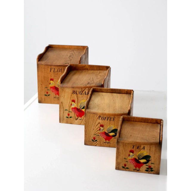 Wood Mid-Century Kitchen Rooster Canisters - Set of 4 For Sale - Image 7 of 10