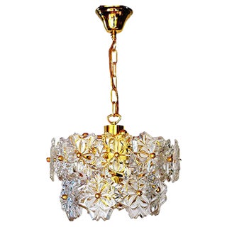 Pendant Lamp in Glass & Brass, 1960s For Sale