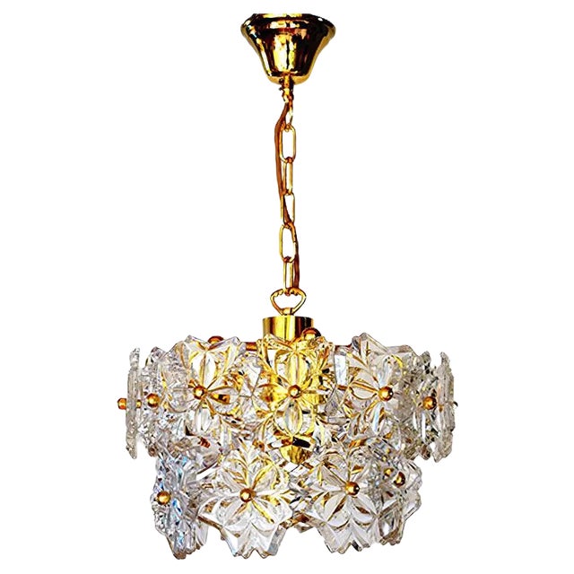 Pendant Lamp in Glass & Brass, 1960s For Sale