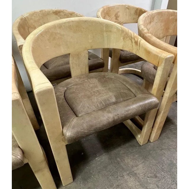 Karl Springer Karl Springer Goatskin Onassis Chairs with Leather Upholstered Seats - Set of 6 For Sale - Image 4 of 12