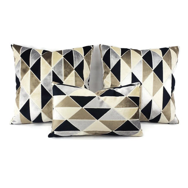 Tova in Blackstone Geometric Velvet Lumbar Pillow Cover For Sale - Image 4 of 5