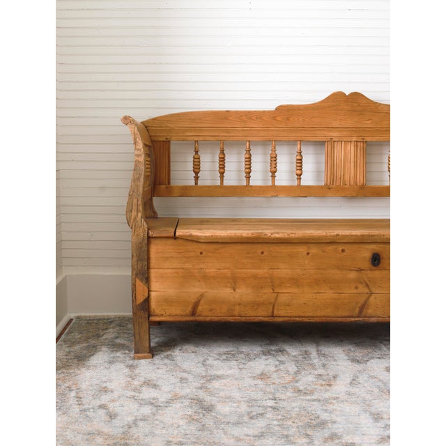 19th Century Antique Hungarian Pine Storage Bench, Rustic Farmhouse Settle For Sale - Image 12 of 12
