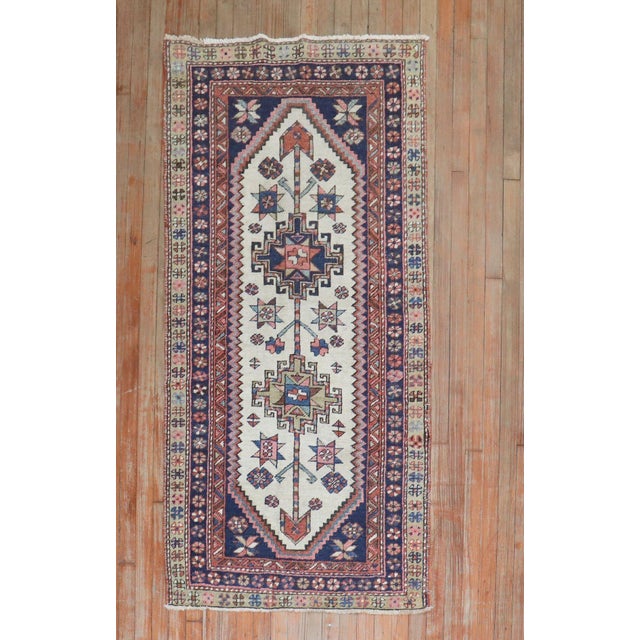 Islamic Early 20th Century Zabihi Collection Ivory Tribal Heriz Small Runner - 2'11" x 5'11" For Sale - Image 3 of 10