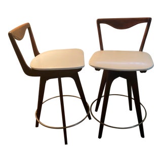 Mid 20th Century Danish Henry Rosengren Style Swivel Bar Stools- a Pair For Sale