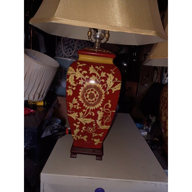 Asian 1980s Chinoise28 ," Urn Table Lamps With Shades - a Pair For Sale - Image 3 of 8