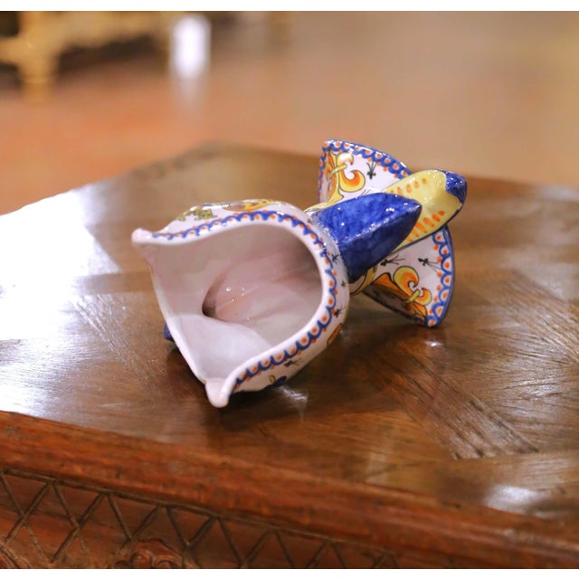 Blue 19th Century French Faience Alcide Chaumeil Fleur-De-Lys Vase For Sale - Image 8 of 10