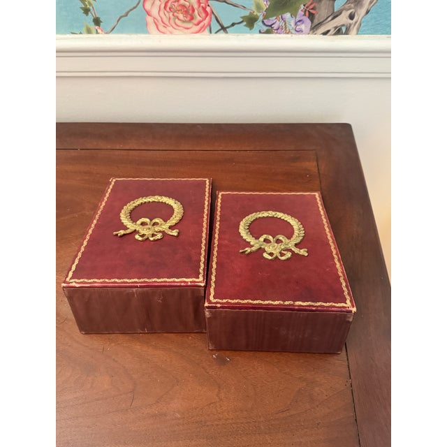 20th Century Red Leather Brass Laurel Wreath Bookemds a Pair For Sale In Pittsburgh - Image 6 of 12
