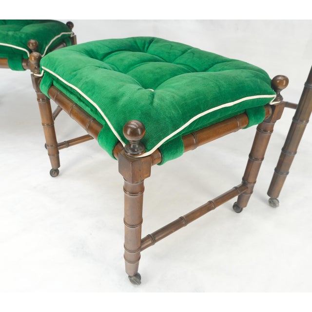 Wood Mid Century c1970s Faux Bamboo Console Sofa Table & Pair Nesting Benches MINT! For Sale - Image 7 of 18