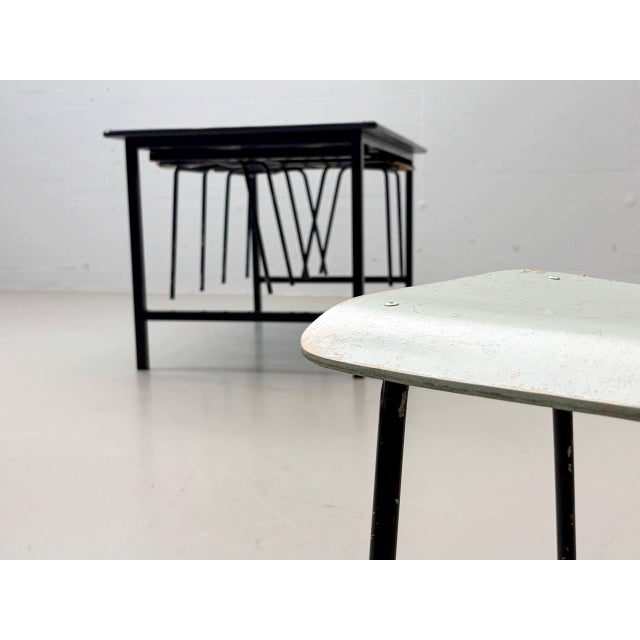 Wood Kelko Table and Lacquered Stools, Switzerland, 1970s, Set of 5 For Sale - Image 7 of 18