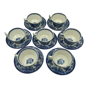 1940s Royal Staffordshire Tonquin Blue Transferware Tea Cups & Saucers – 14 pcs