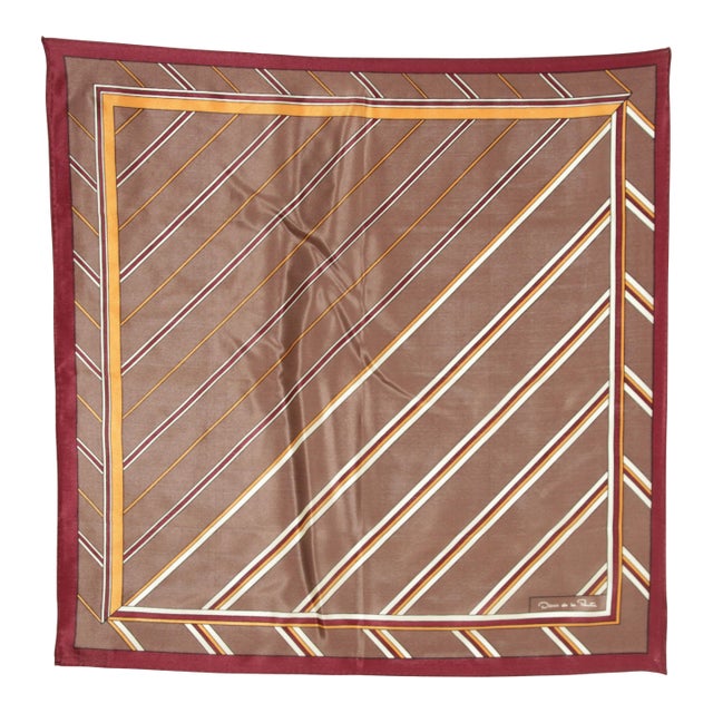 Oscar de la Renta Brown Silk Scarf Pocket Square Handkerchief For Sale