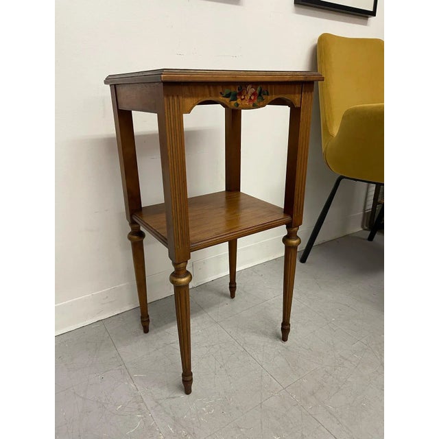 1970s Vintage French Regency Style Side Table With Hand Painted Motif For Sale - Image 4 of 9