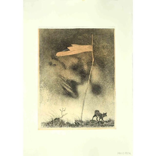 The Flag is an original etching realized by Leo Guida in the 1970s. Good condition. The artwork is depicted through strong...