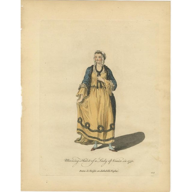 European School, Venetian Morning Dress Costume Print Lady of Venice Fashion, 1749, Paper For Sale - Image 3 of 11