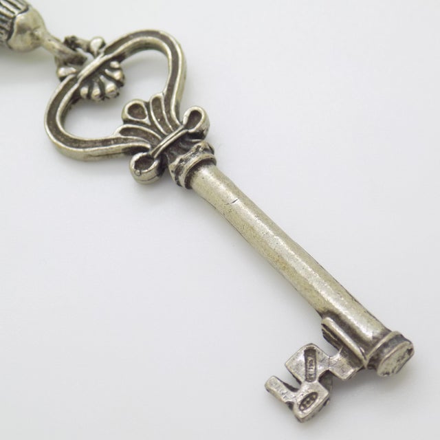 1980s Vintage Italian Handmade Genuine Silver Life Size Secret Key Drawer With Green Tassel For Sale - Image 5 of 11