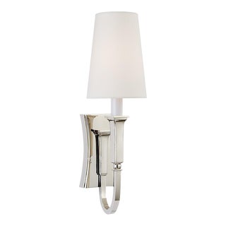 Thomas O'Brien for Visual Comfort Signature Delphia Small Single Sconce in Polished Nickel with Linen Shade For Sale