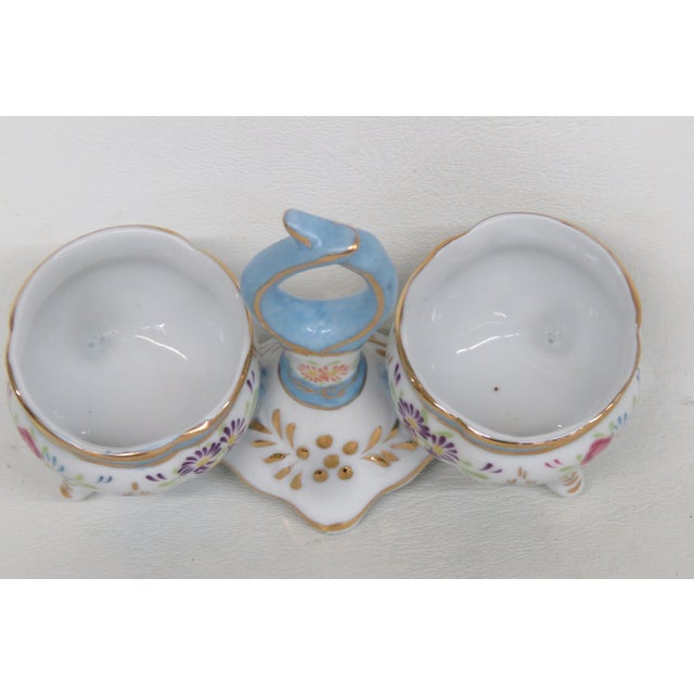 Mid 20th Century Limoges China Double Open Salt Cellar With Handle Vintage Hand Painted 4696b For Sale - Image 5 of 15
